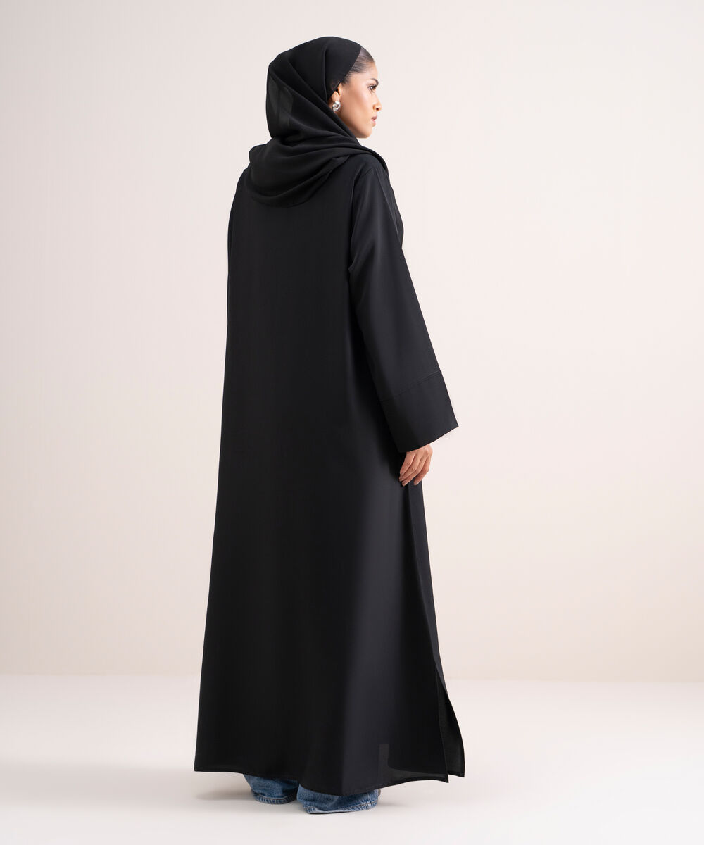 Women's Black Front Open Abbaya Set