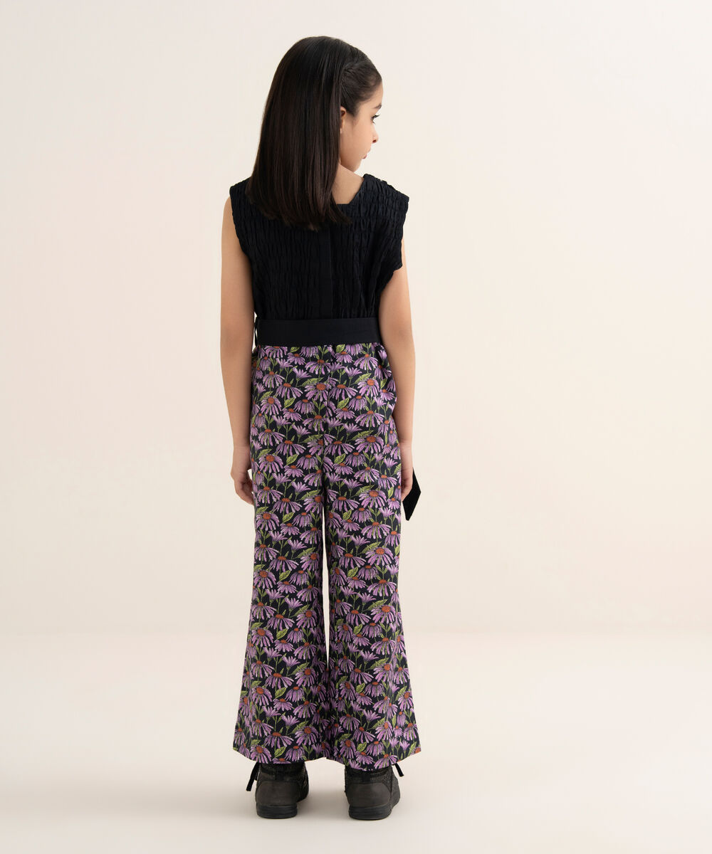 Girl's Khaddar Printed Black Jumpsuit
