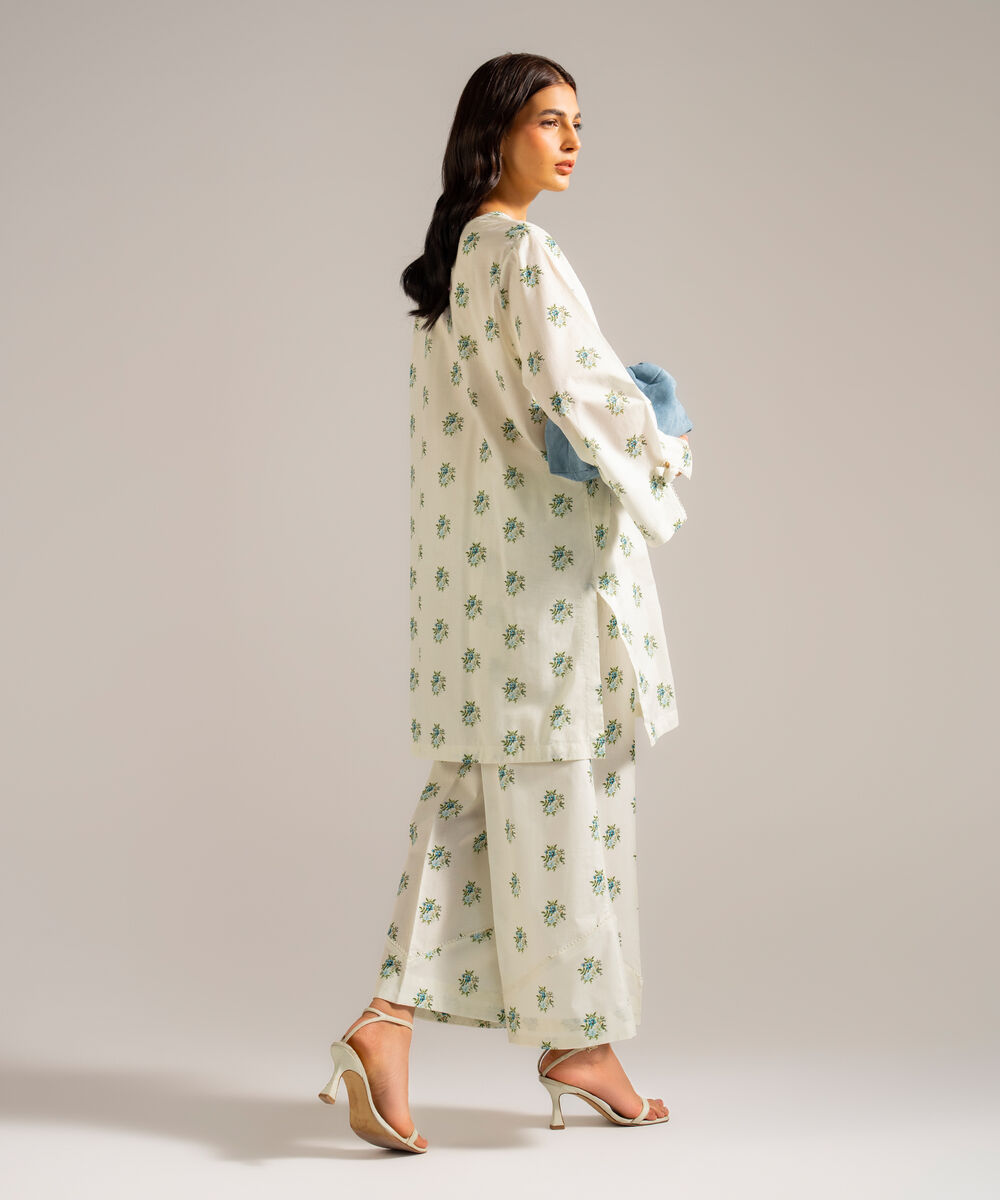 Women's RTW Lawn Printed Off White Straight Shirt