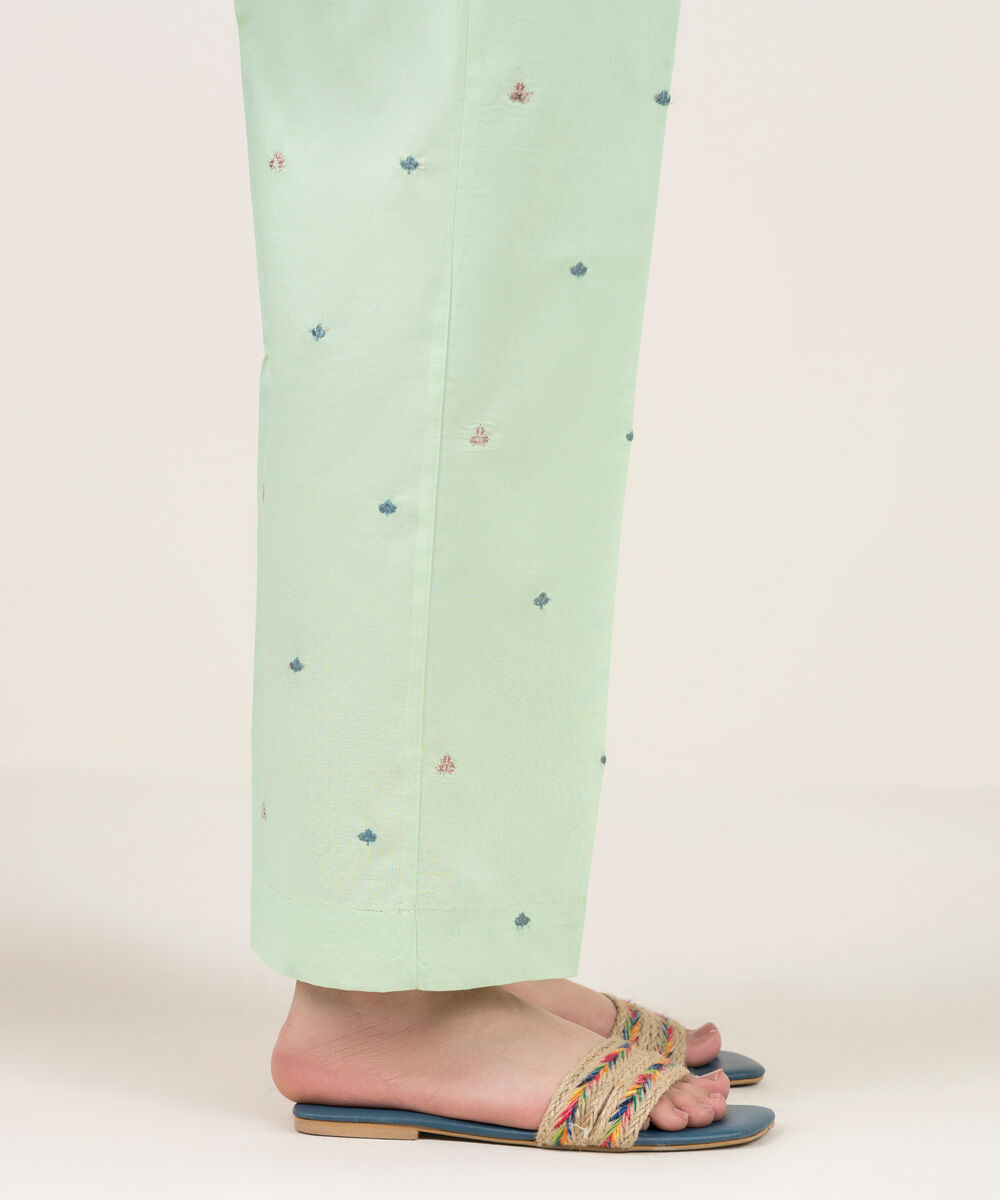 Women's RTW Cambric Embroidered Green Straight Pants