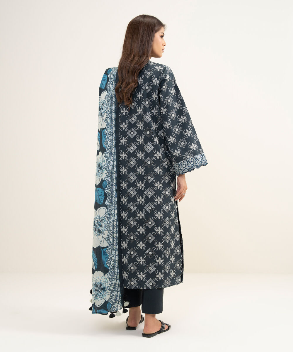 Women's Unstitched Lawn Printed Black 3 Piece Suit