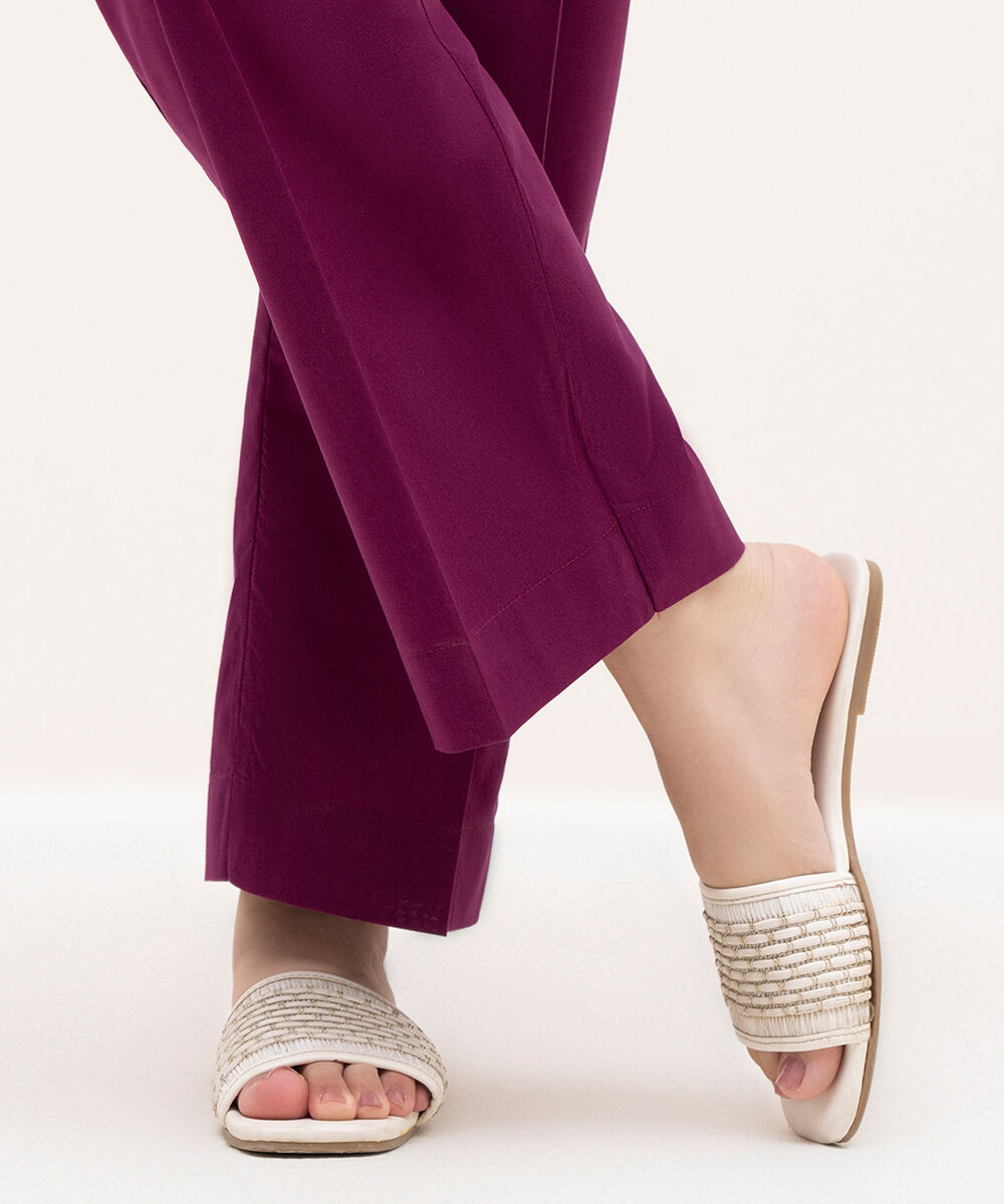 Women's RTW Cambric Purple Solid Straight Pants