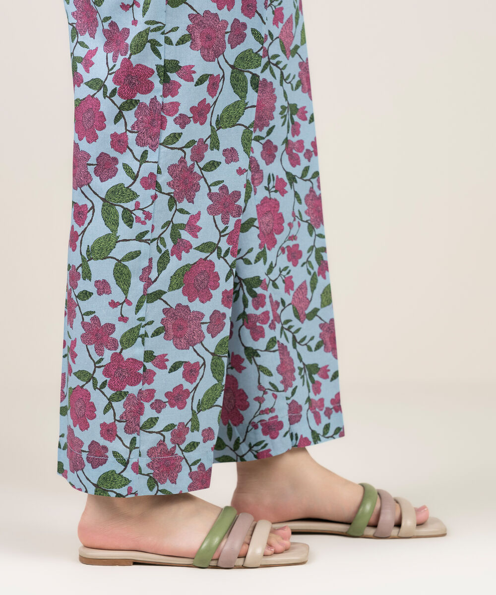 Women's RTW Cambric Printed Blue Straight Pants