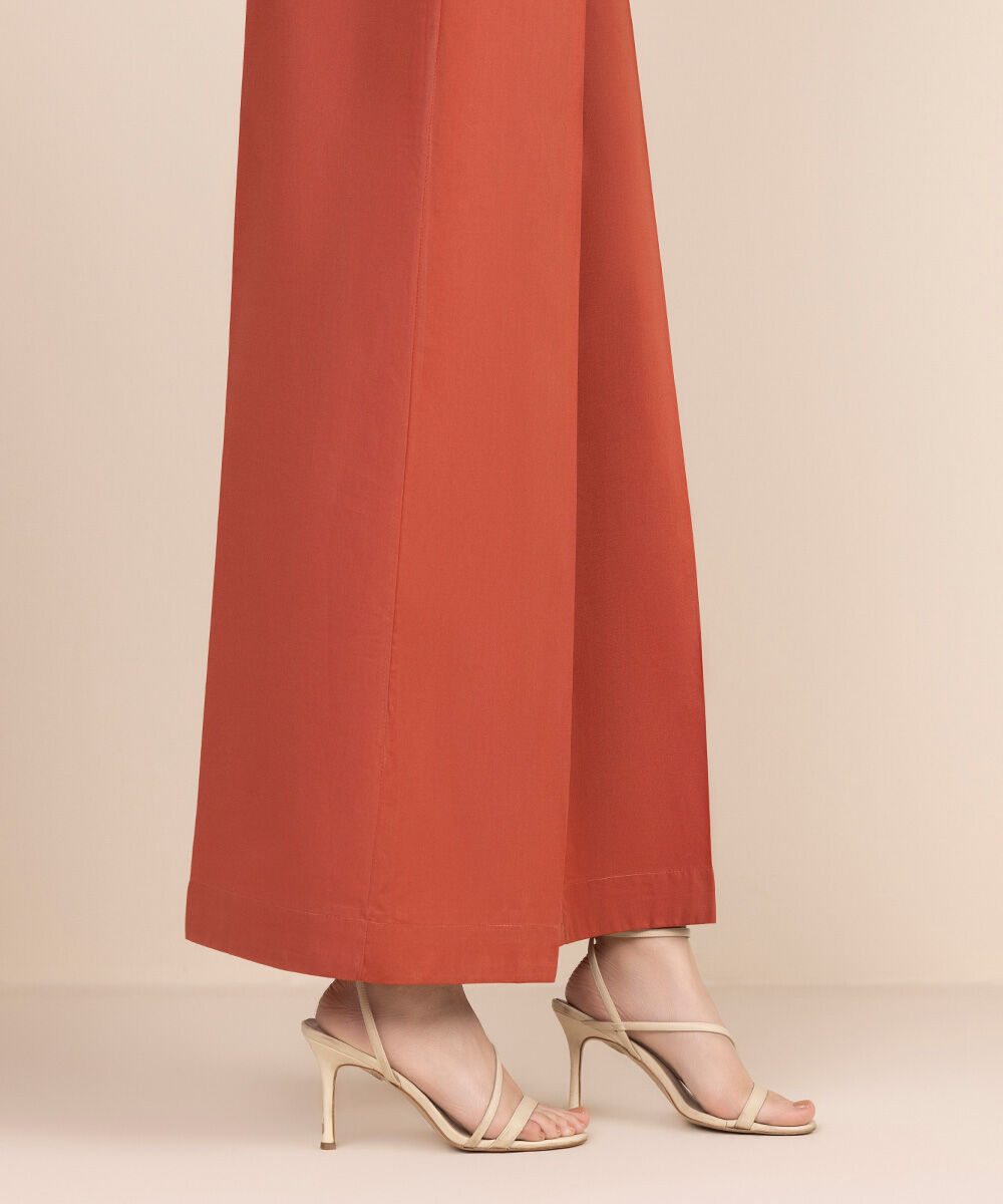 Women's RTW Cambric Orange Solid Flared Pants