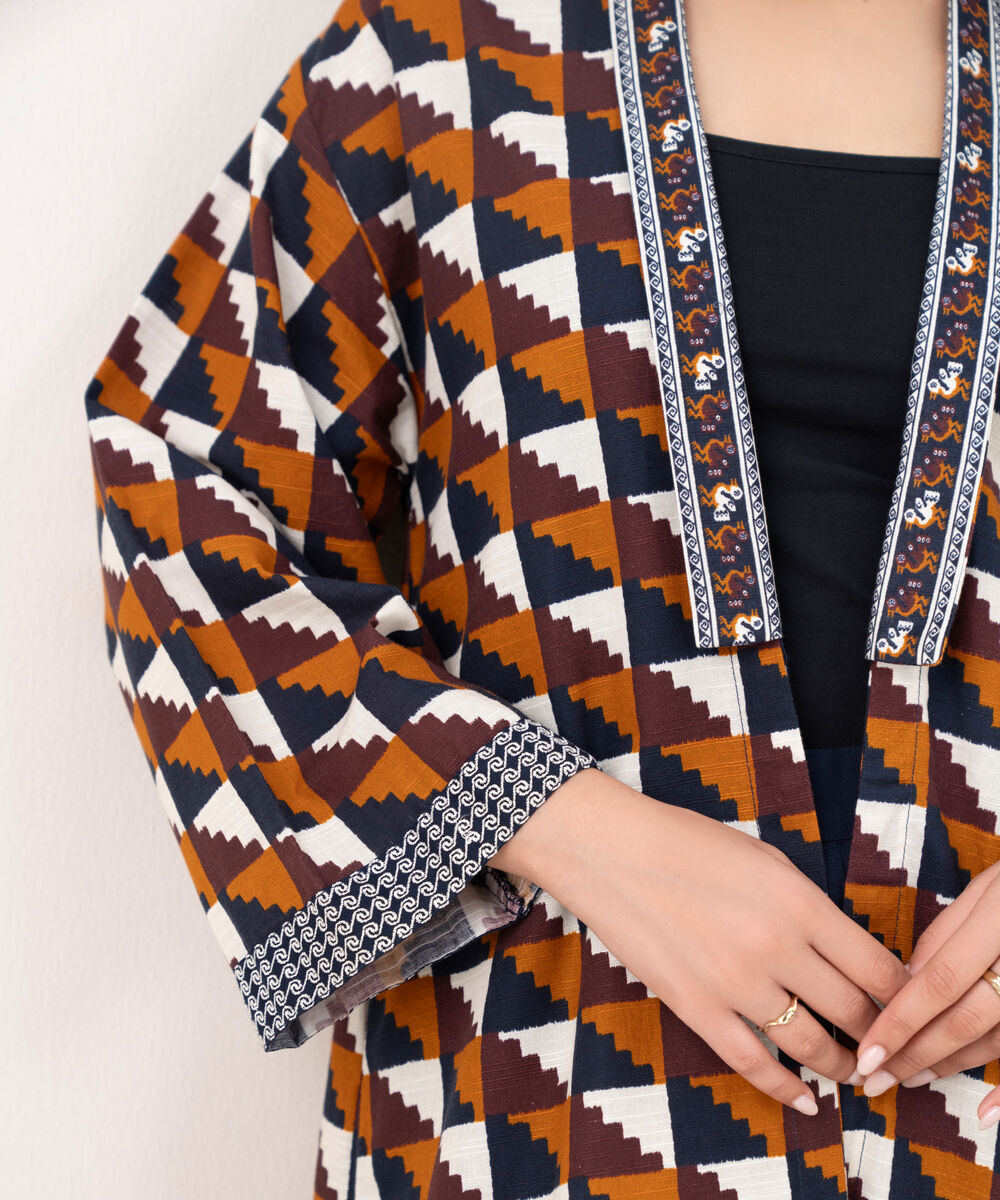 Women's RTW Cotton Embroidered Brown Front Open Shirt