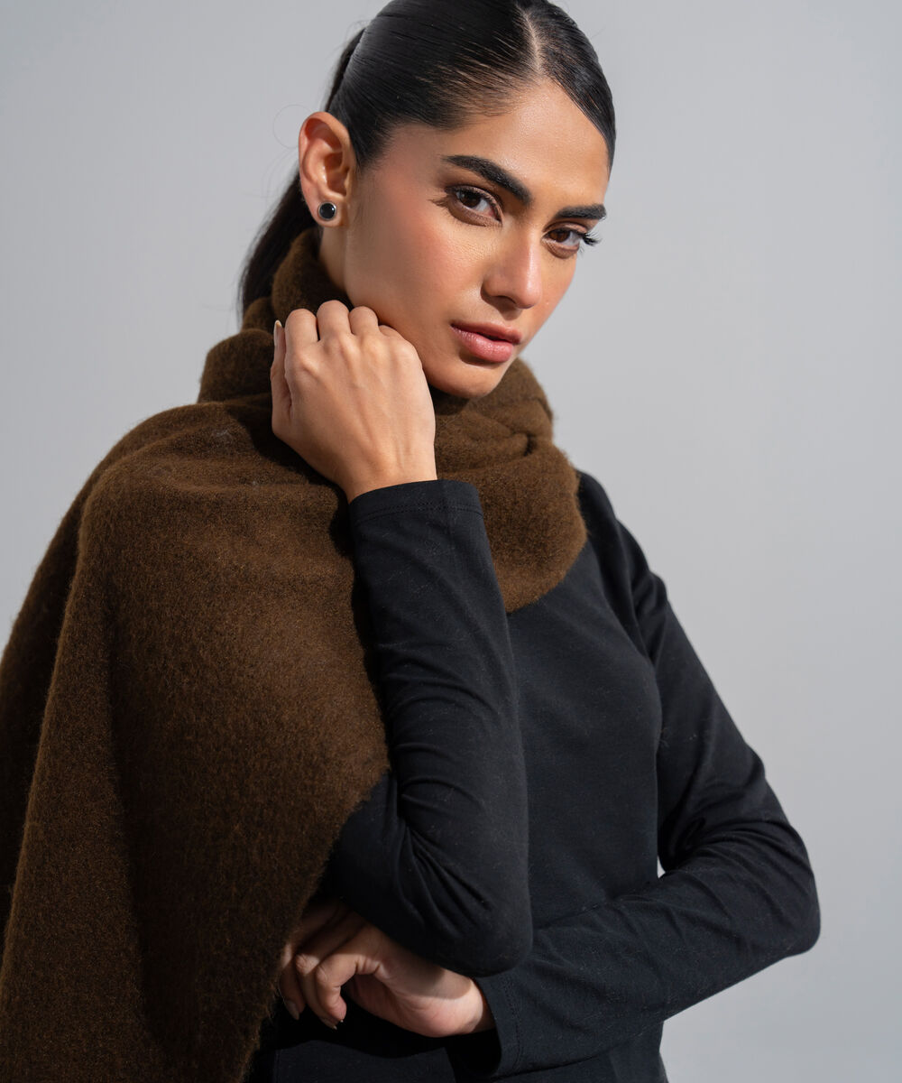 Women's Western Wear Brown Solid Woolen Scarf