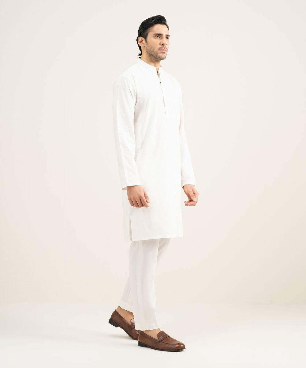 Men's Stitched Premium Cotton Off White Kurta