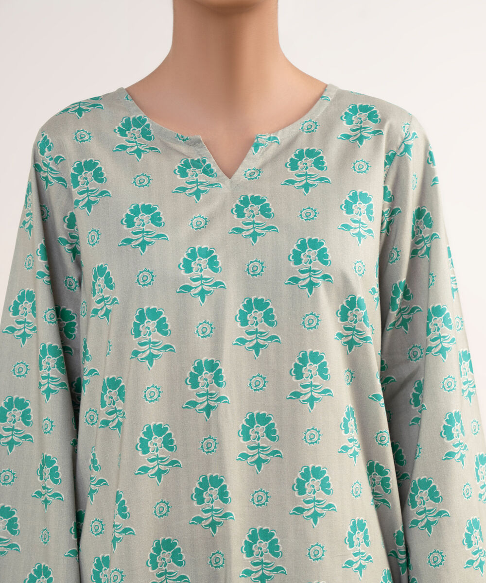 Women's RTW Lawn Viscose Grey Printed A-Line Shirt