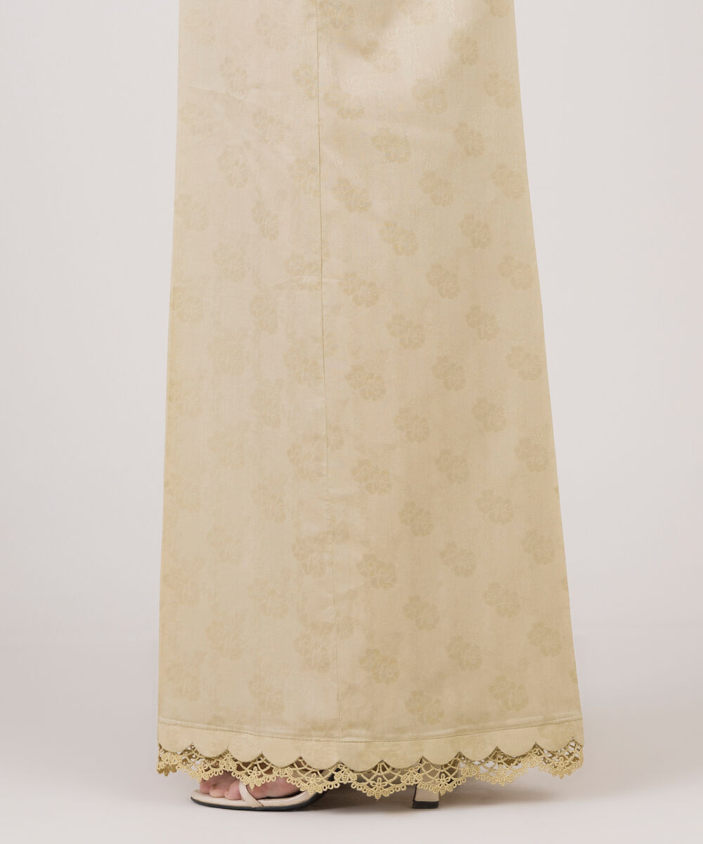 Women's RTW Cotton Jacquard Beige Solid Flared Pants