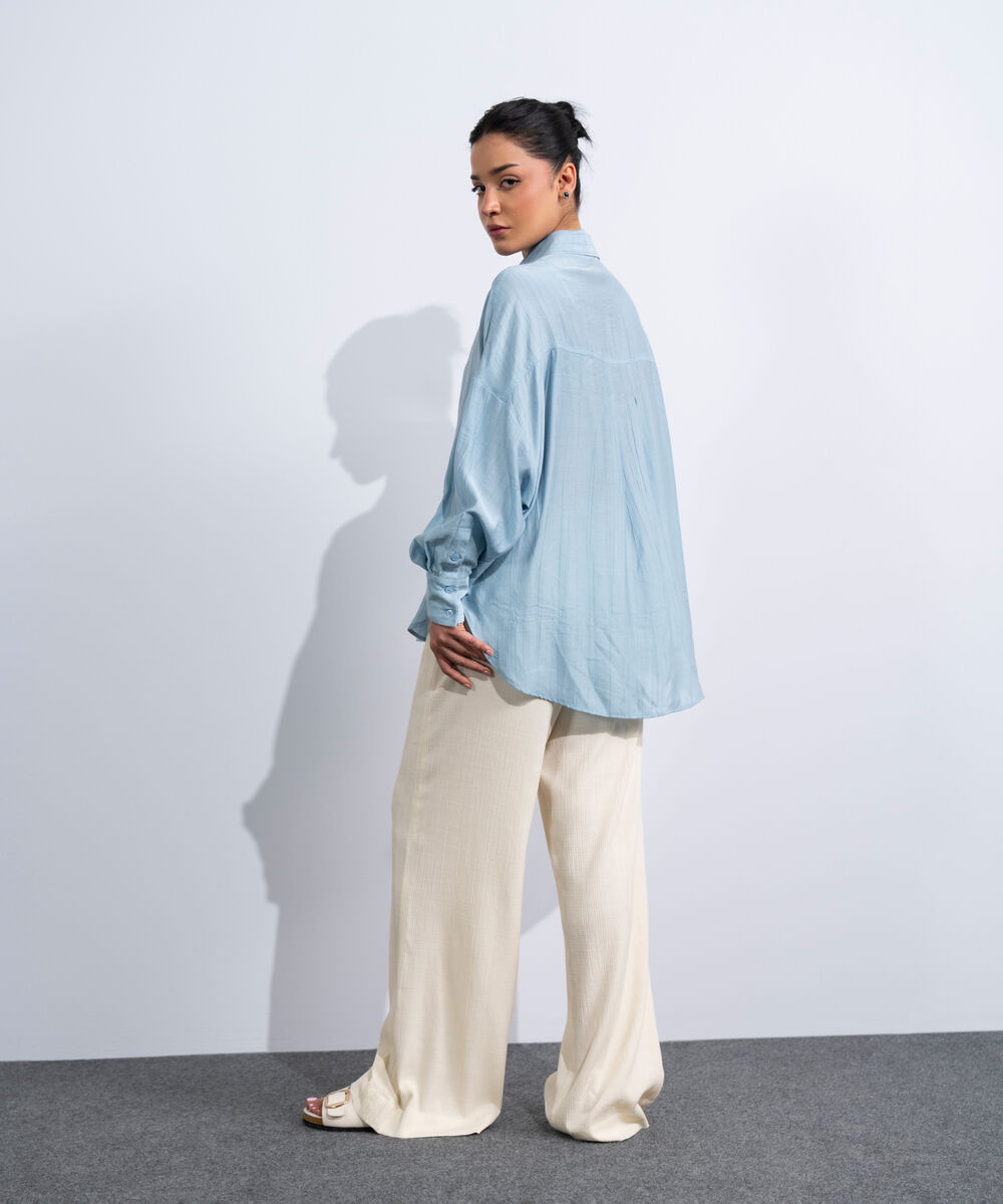 Women's Western Light Blue Oversized Textured Shirt