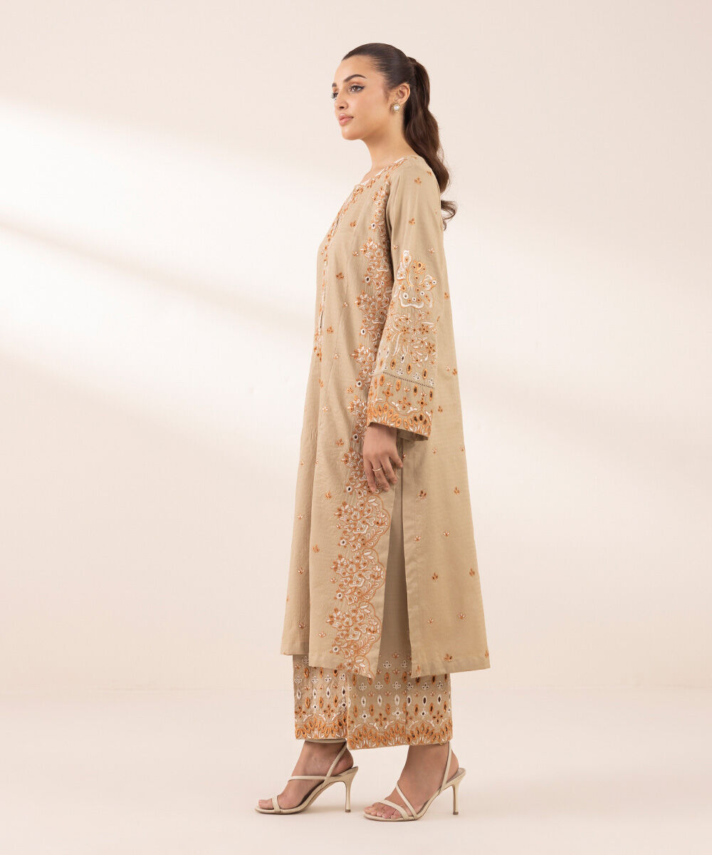 Women's RTW Dobby Brown Embroidered A-Line Shirt