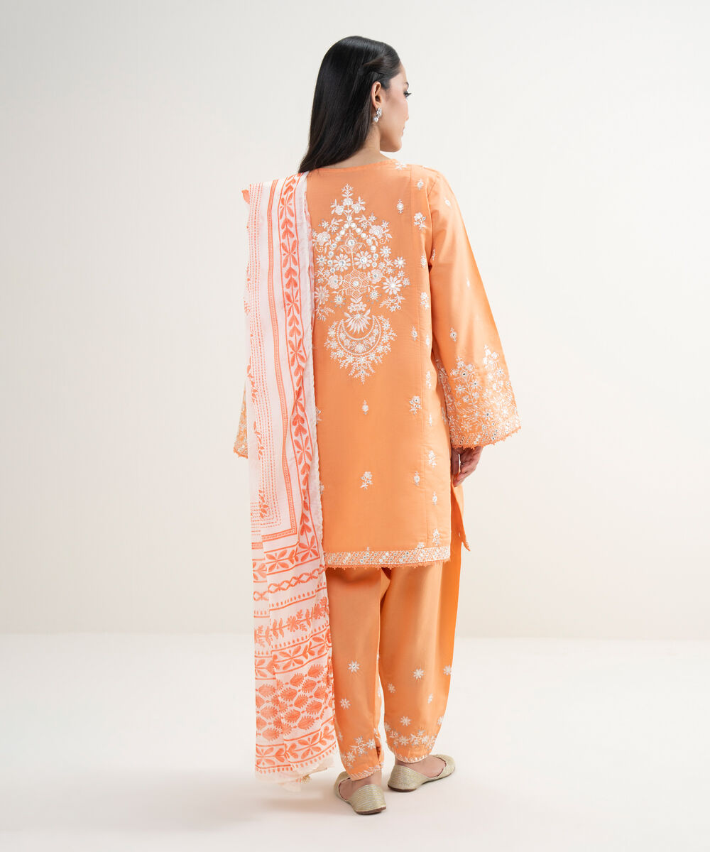 Women's RTW Zari Cotton Embroidered Cream White 3 Piece Suit