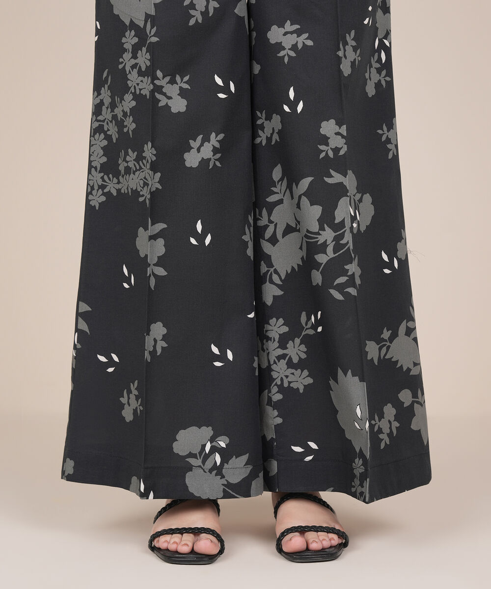 Women's RTW Cambric Black Printed Flared Pants