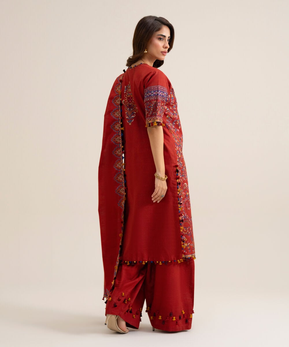 Women's Unstitched Basic Khaddar Embroidered Burnt Orange 3 Piece Suit