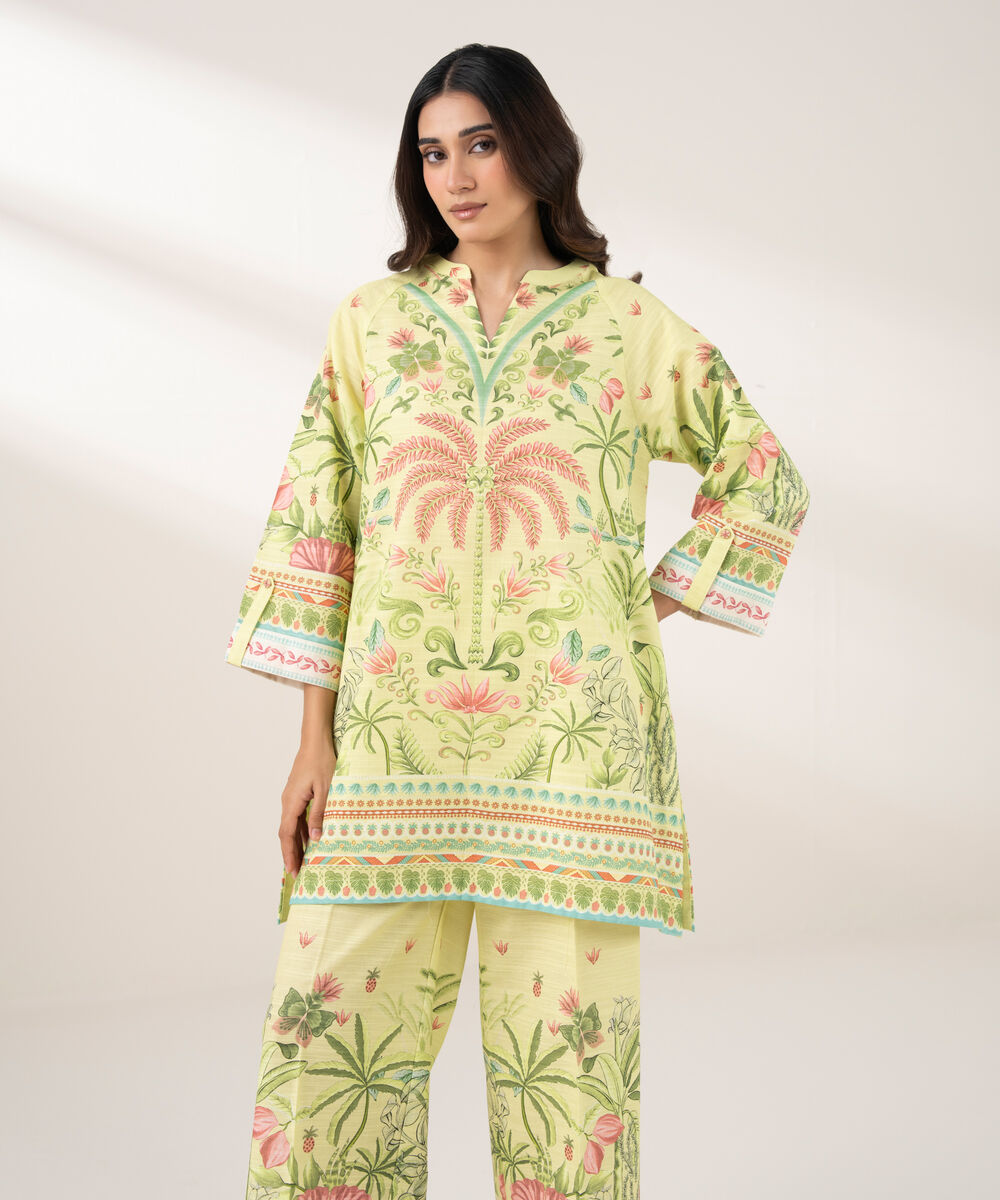 Women's RTW Khaddar Printed Straight Mint Green Shirt