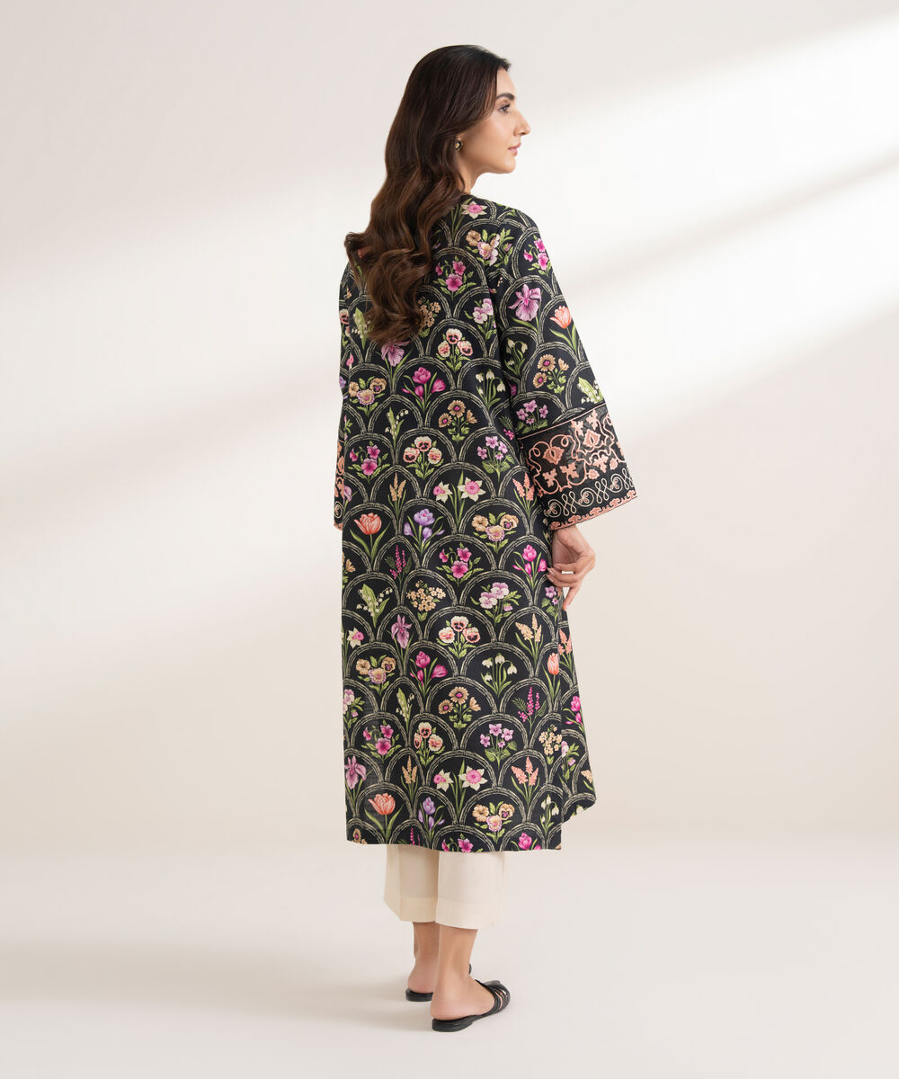 Women's RTW Khaddar Embroidered A-Line Black Shirt