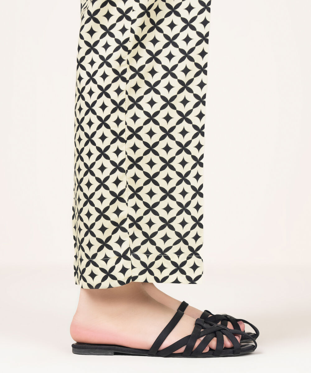 Women's RTW Viscose Linen Printed Off White Straight Pants