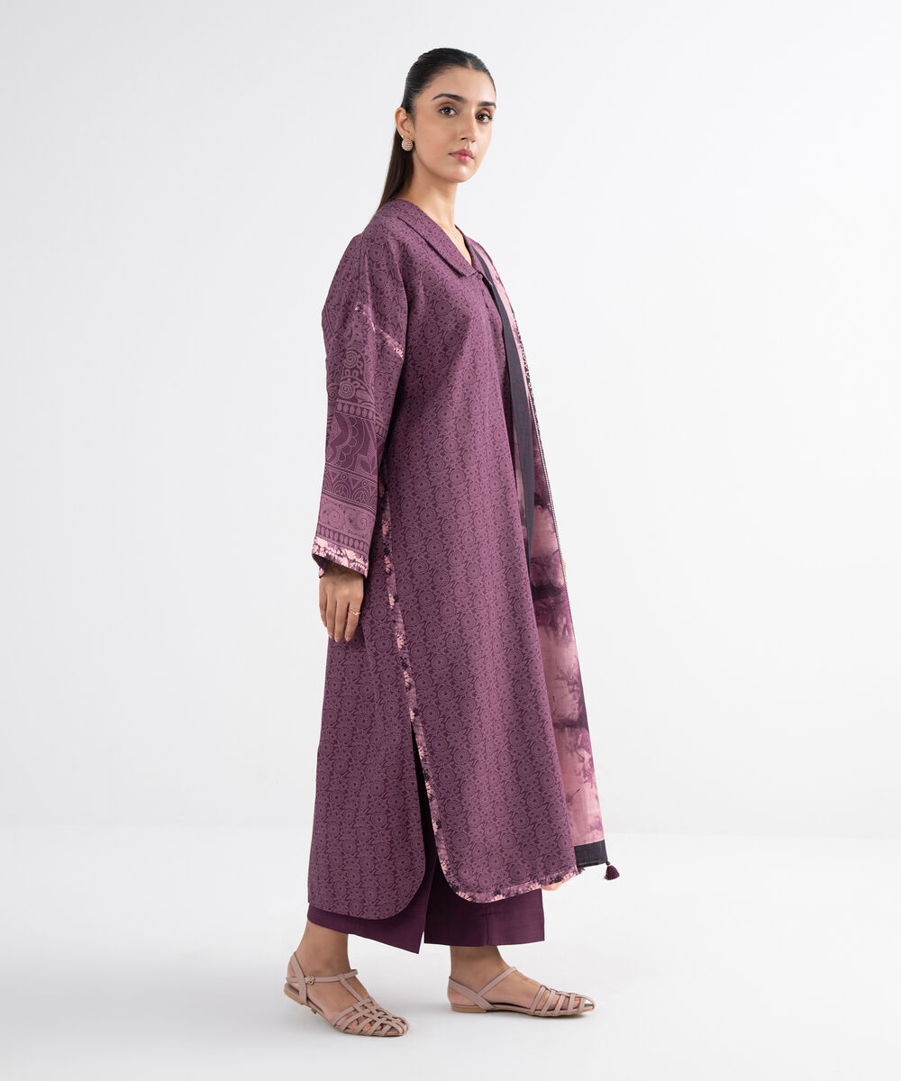 Women's Unstitched Light Khaddar Printed Purple 3 Piece Suit
