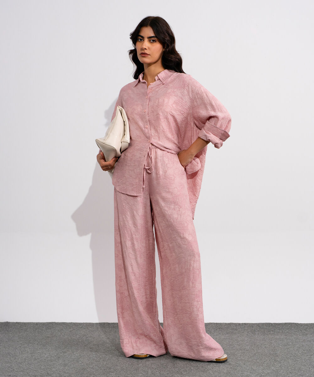 Women's Pink Textured Pull-On Trousers