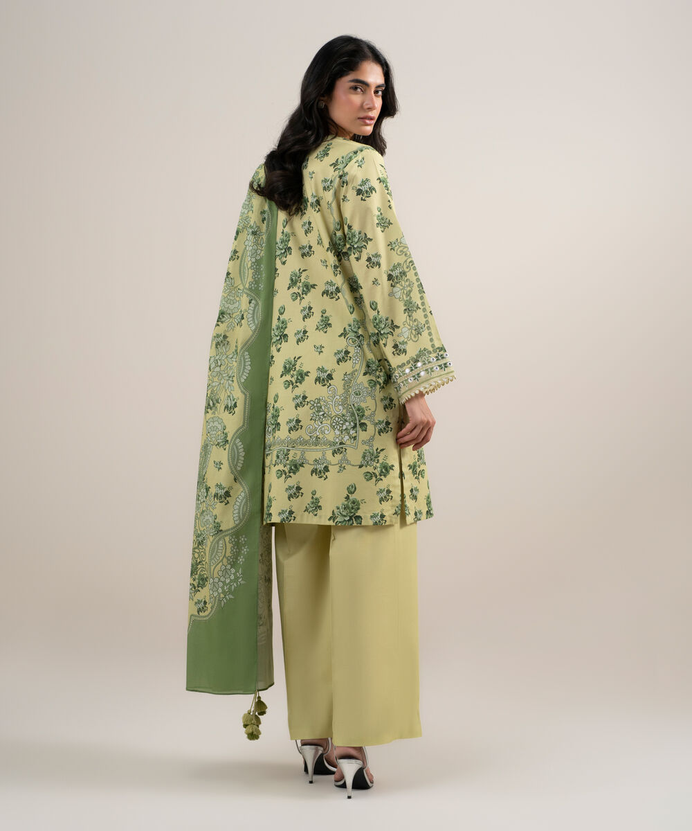 Women's Unstitched Lawn Embroidered Light Yellow 3 Piece Suit