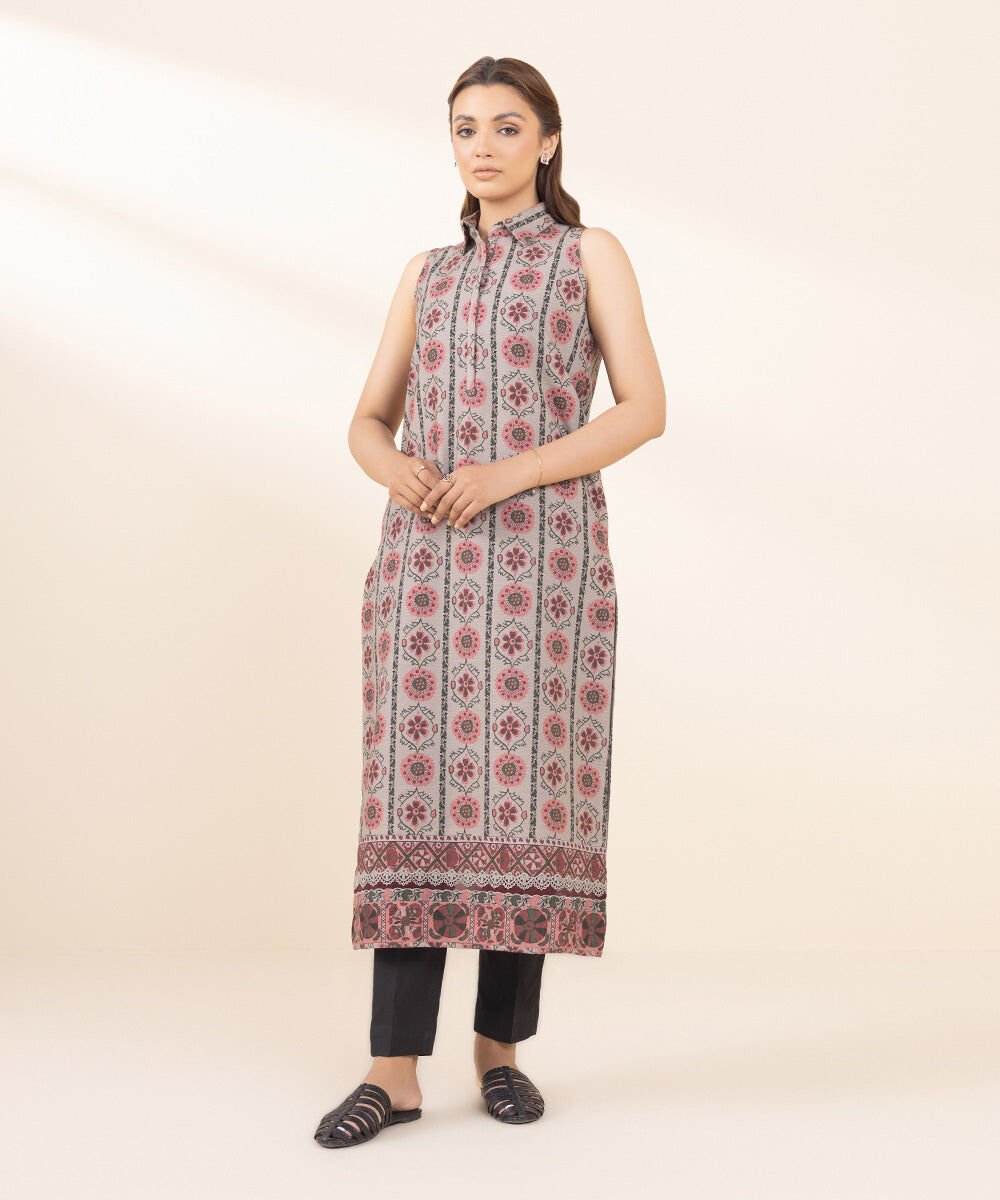 Printed Khaddar Shirt Women's Pret Khaddar Printed Multi A-Line Shirt