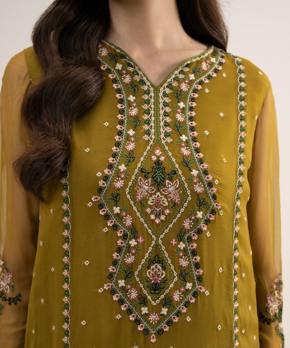 3 Piece - Embroidered Chiffon Suit — Sapphire view 4