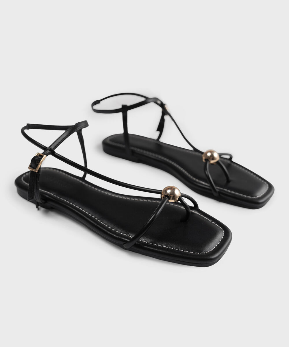 Women's Black Metallic Stud Detail Sandal