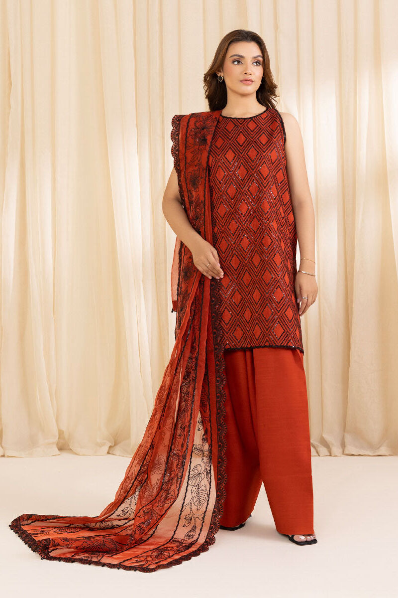 3 Piece - Embroidered Silk Suit