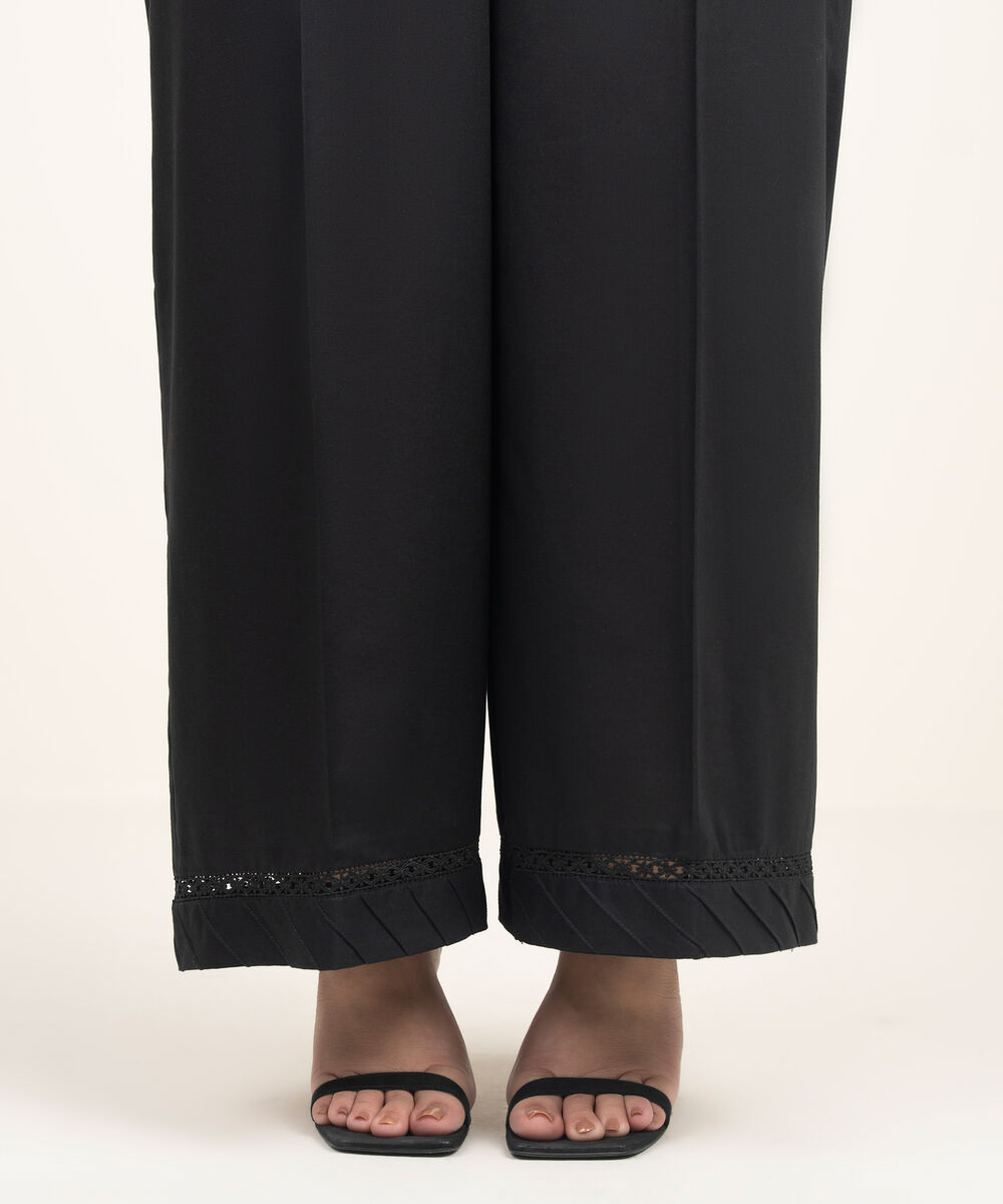 Women's RTW Lawn Solid Black Culottes