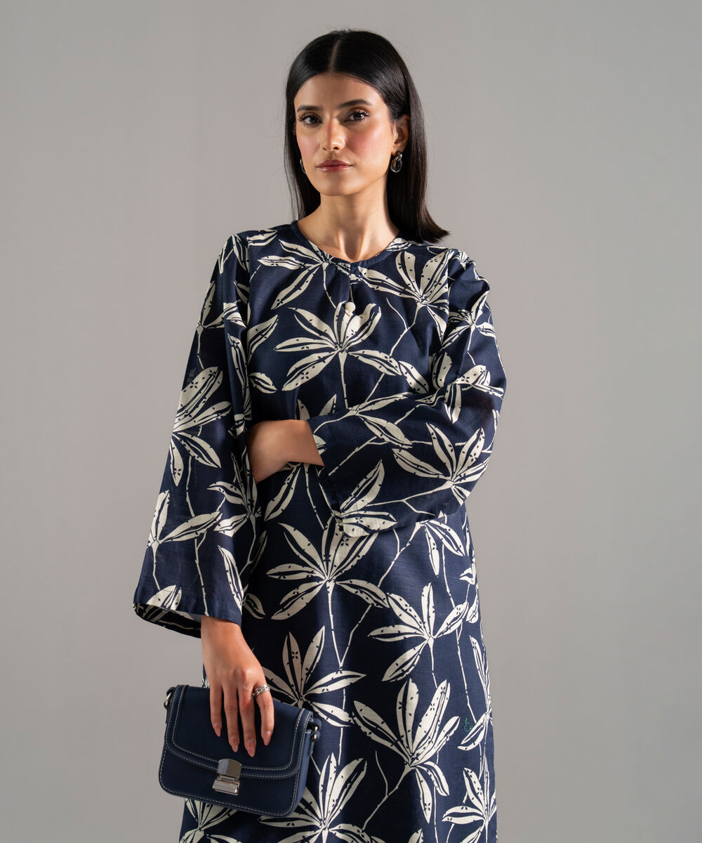 Women's RTW Khaddar Printed Blue 2 Piece Suit