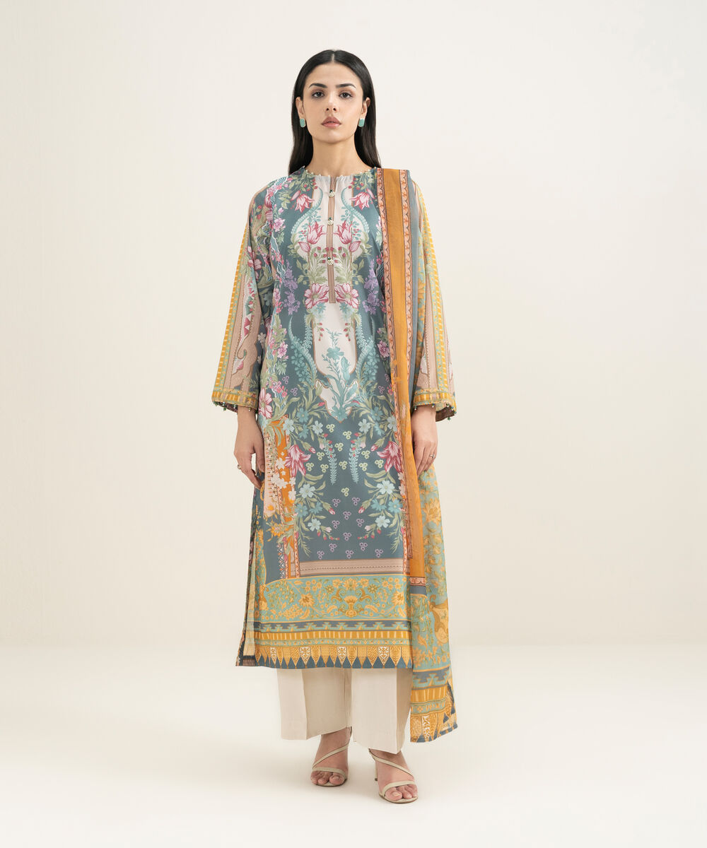 Women's RTW Blended Grip Silk Printed 3 Piece Suit