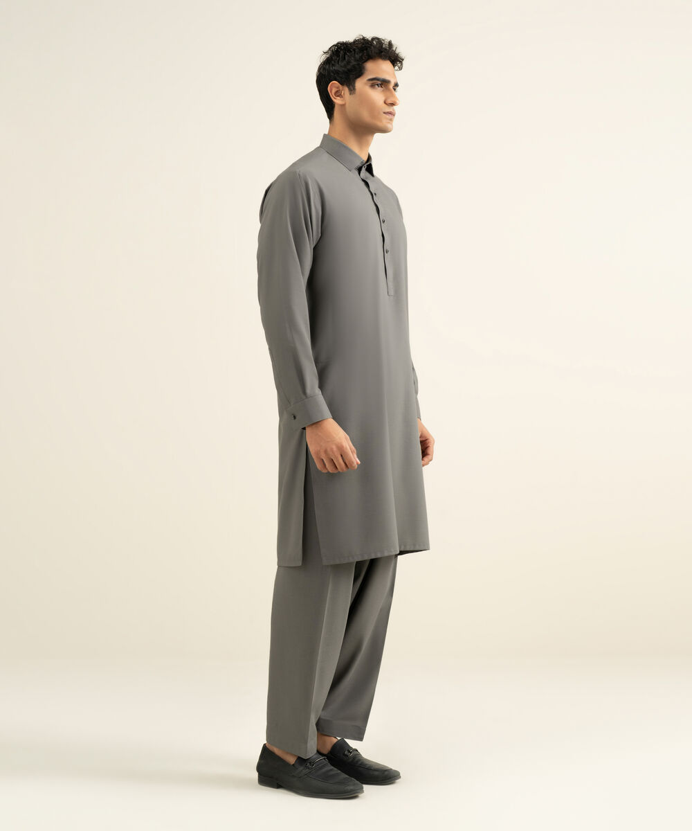Men's grey Blended Linen Kameez Shalwar