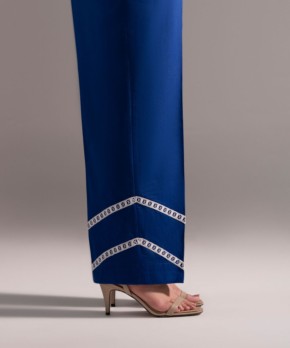 Women's RTW Cotton Viscose Solid Dark Blue Straight Pants