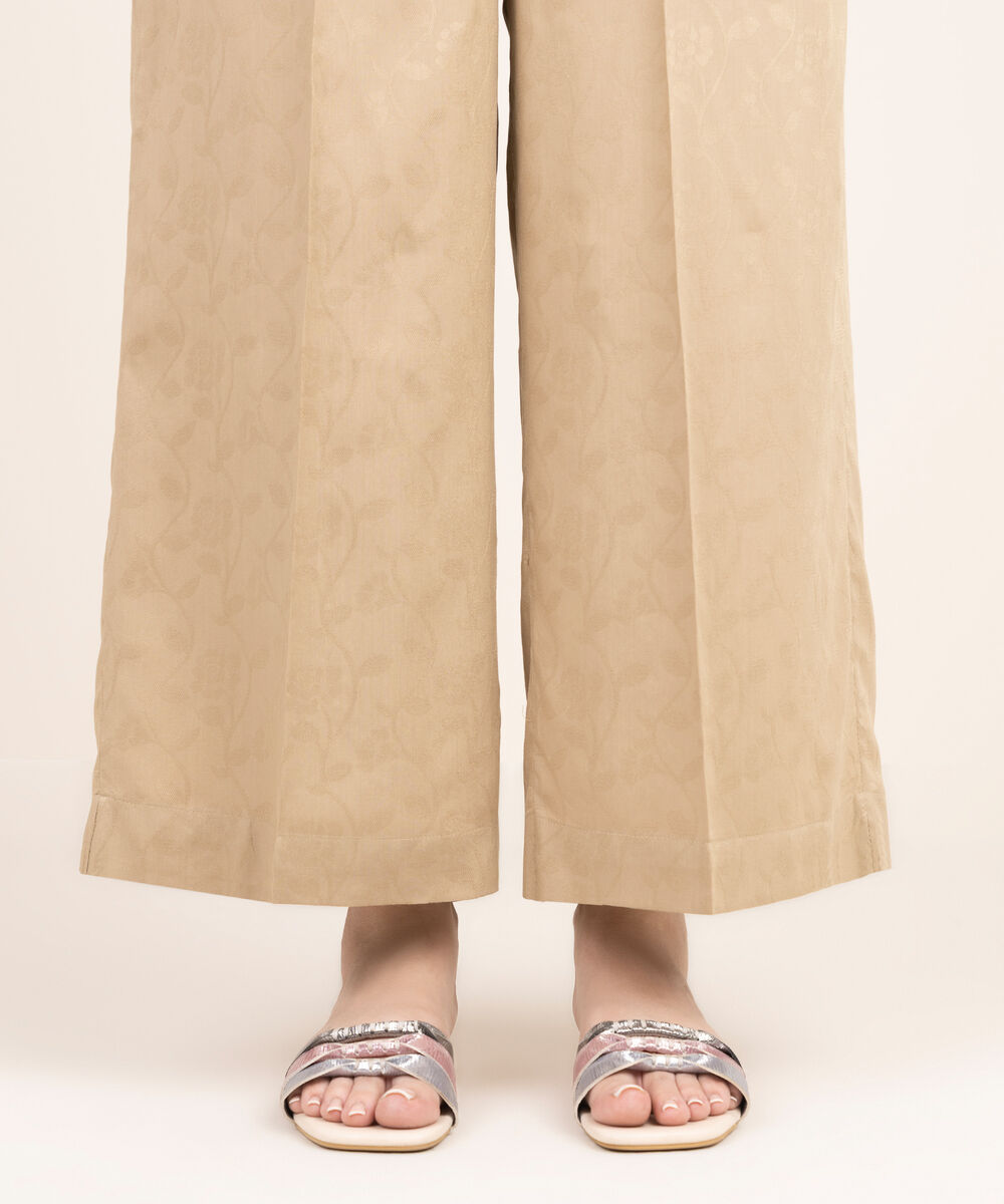 Women's RTW Arabic Self Jacquard Solid Beige Culottes