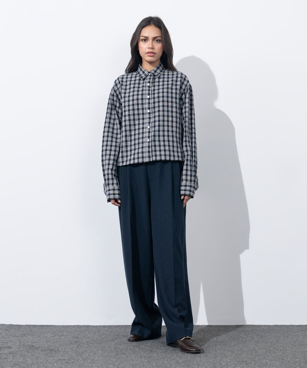 Women's Western Wear Black & White Checkered Boxy Shirt