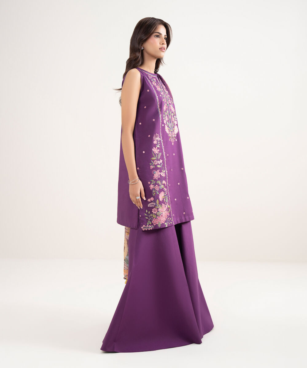 Women's Unstitched Lawn Purple Embroidered 3 Piece Suit