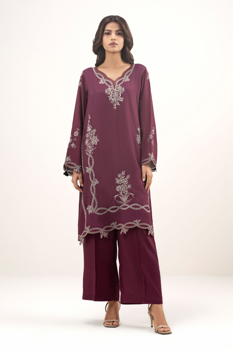 2 Piece - Embroidered Raw Silk Suit