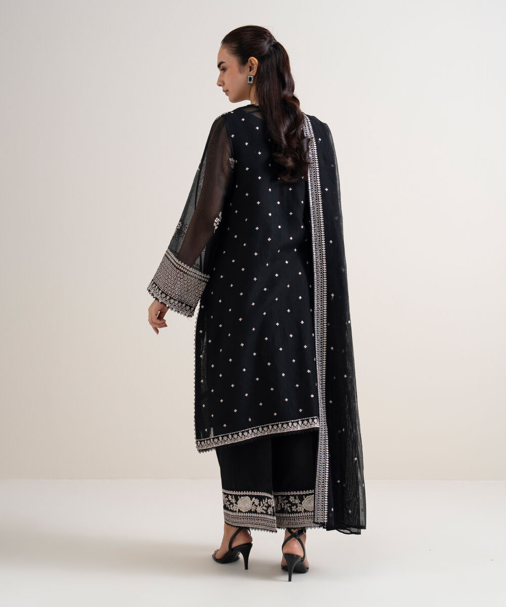 Women's Unstitched Khaddi Net Embroidered Black