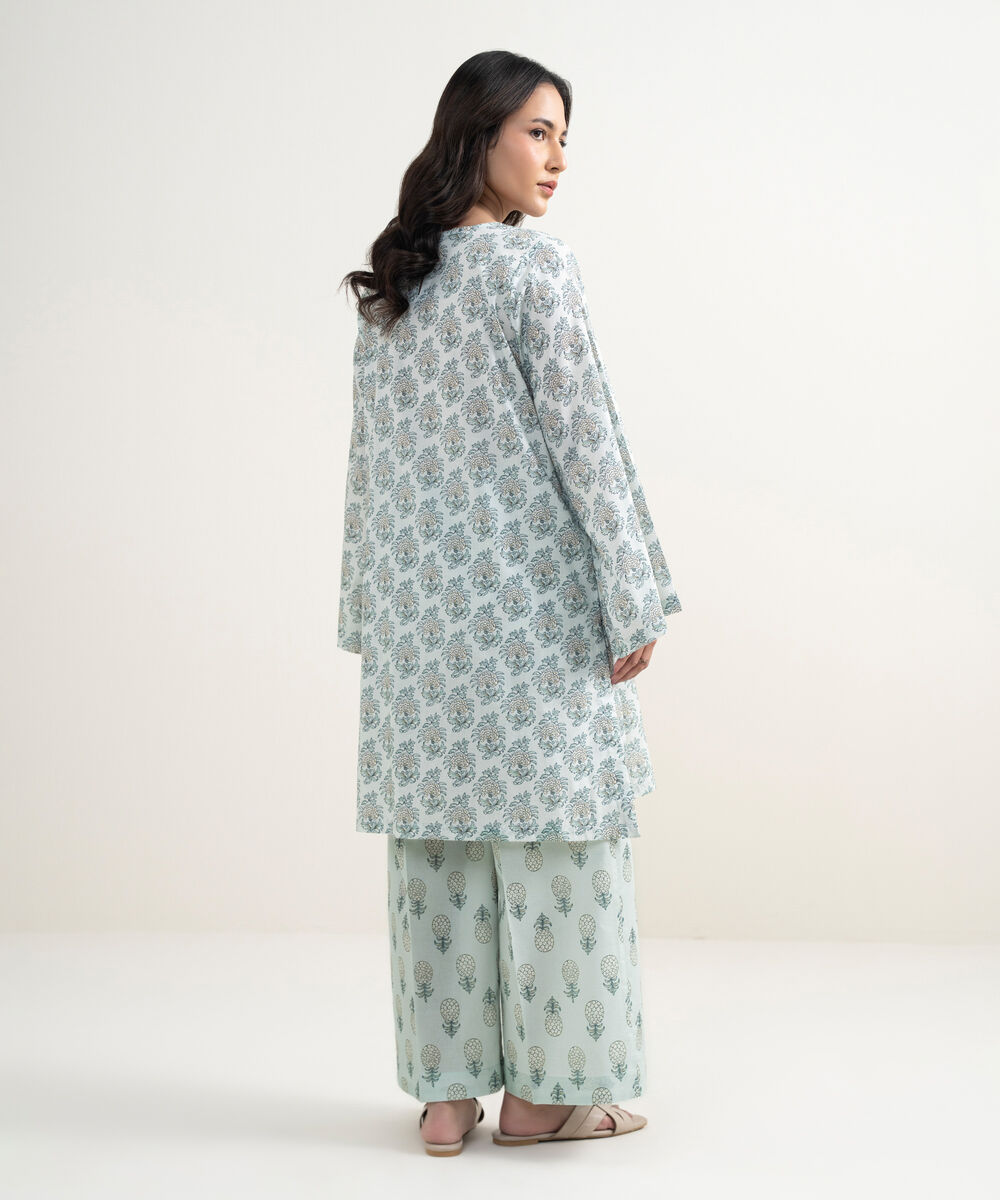 Women's RTW Lawn Printed Ice Blue Straight Shirt