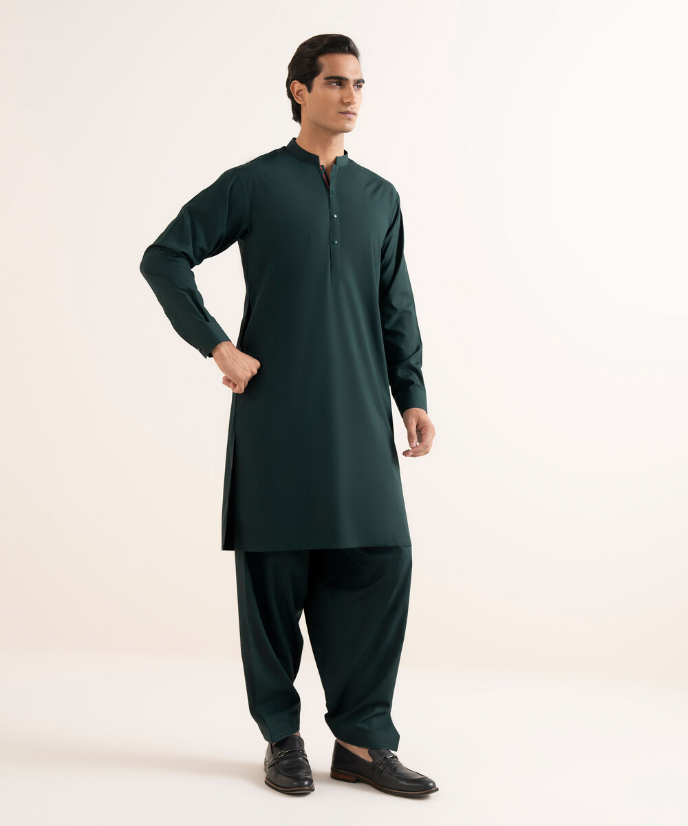 Men's Stitched Premium Wash & Wear Green Suit