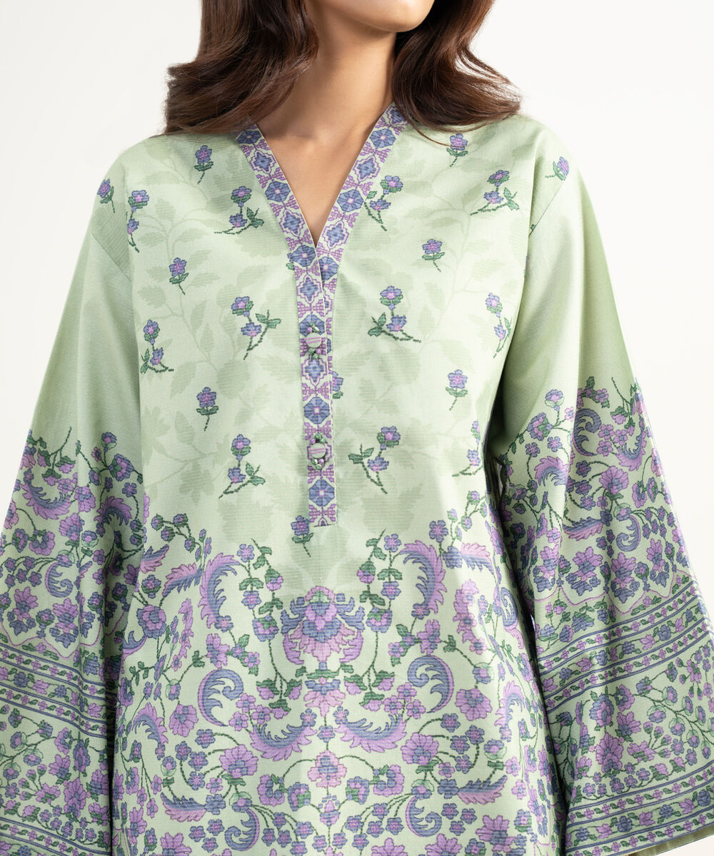 Women's Unstitched Zari Lawn Embroidered Green 3 Piece Suit