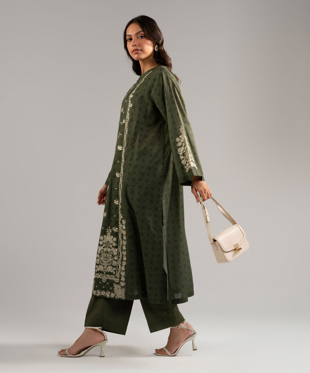 Women's RTW Lawn Embroidered Green 2 Piece Suit