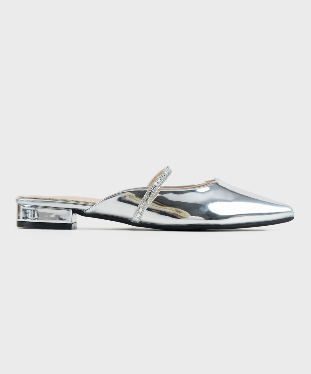Women's Silver Embellished Mules