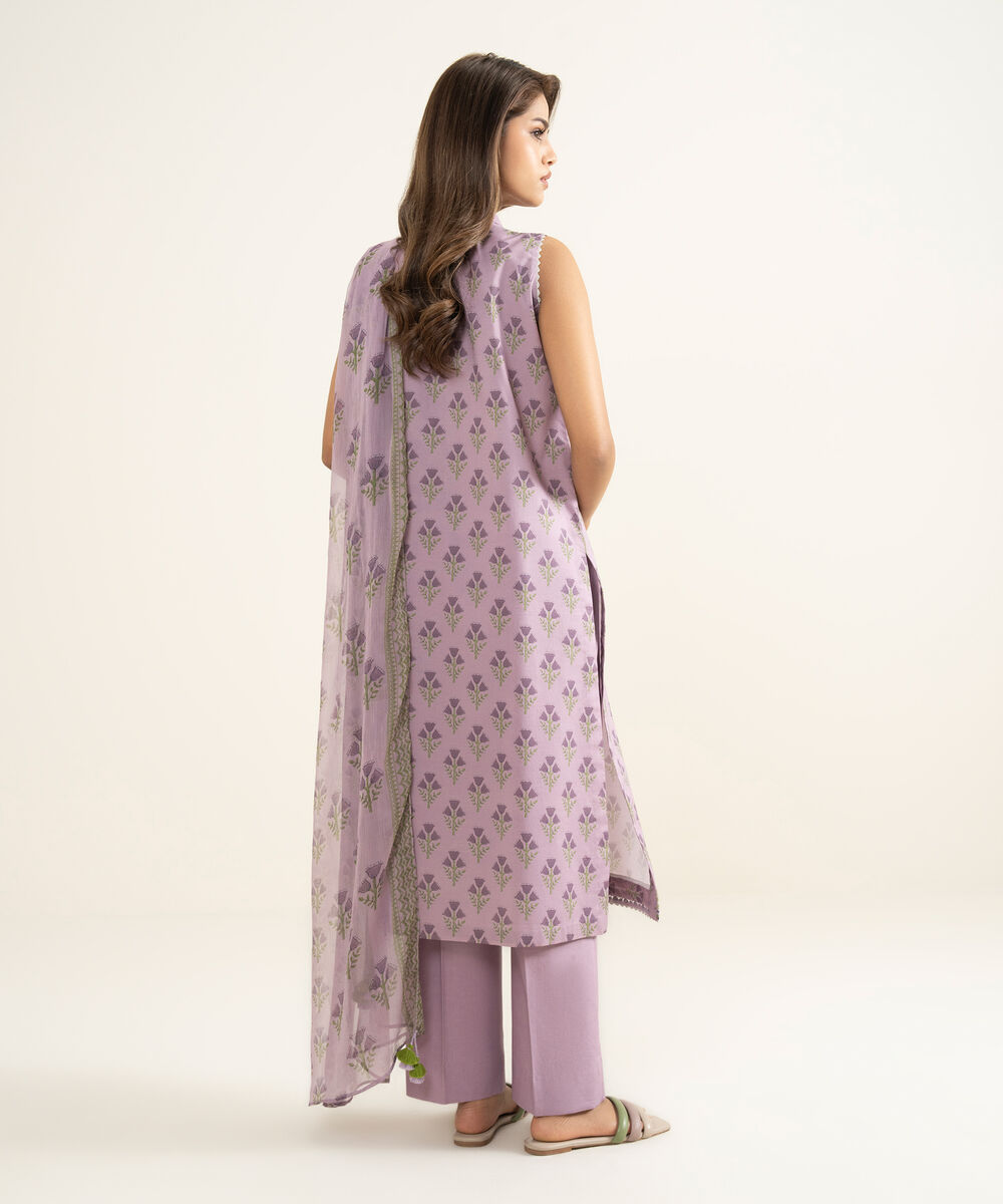 Women's Unstitched Lawn Embroidered Purple 3 Piece Suit