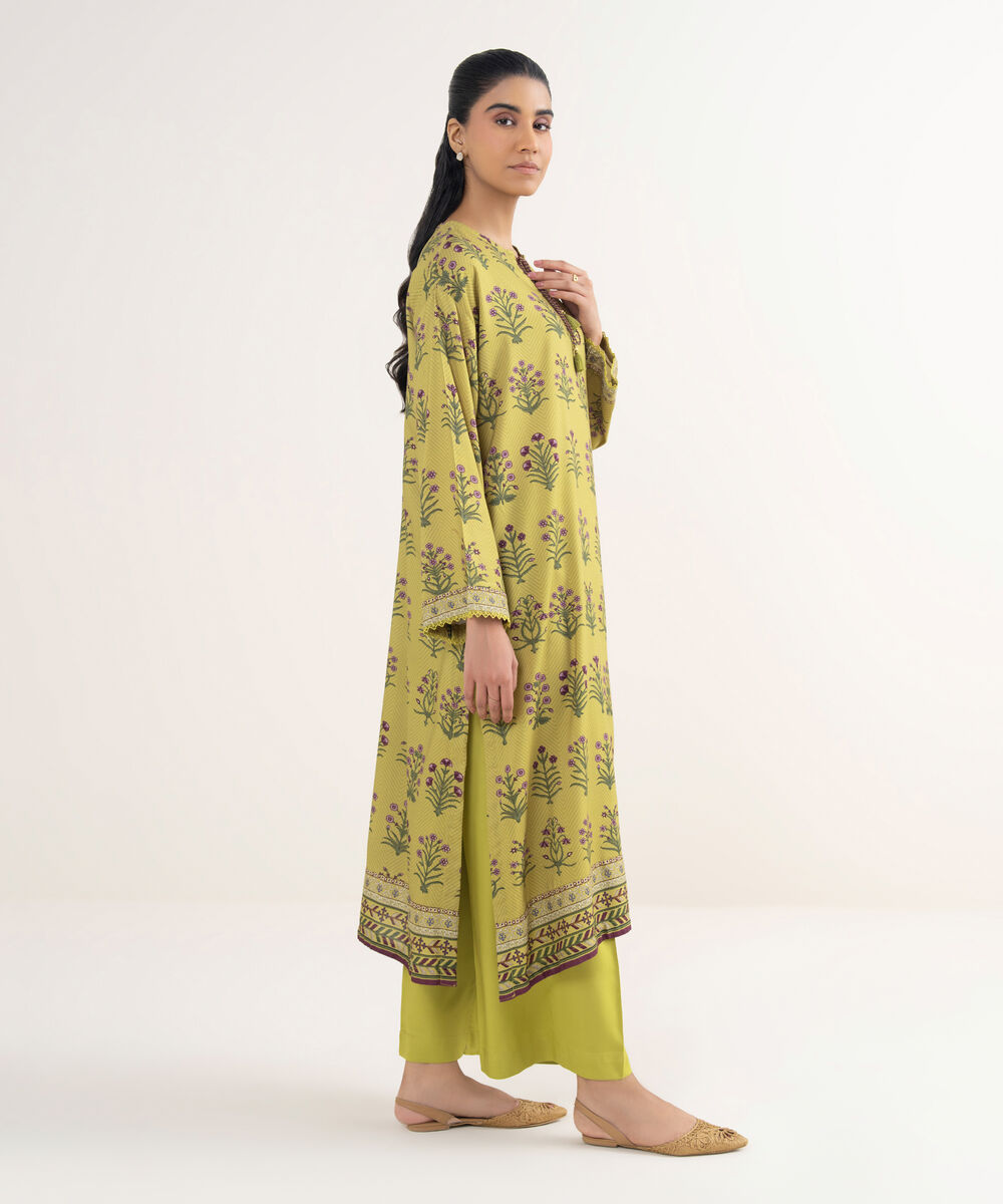 Women's RTW Viscose Linen Printed Green Straight Shirt