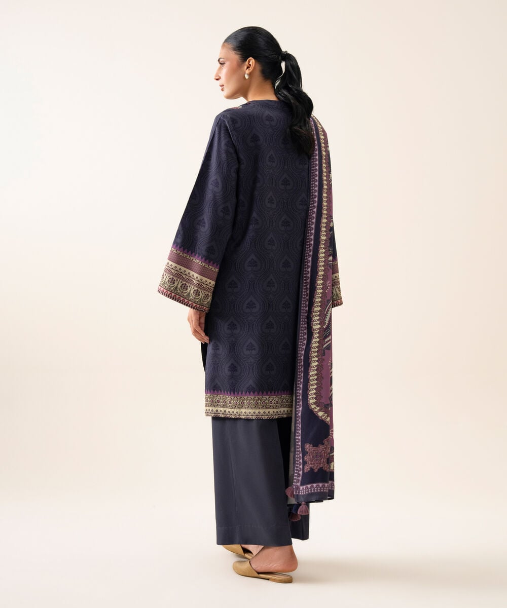 Women's Unstitched Viscose Linen Printed Blue 3 Piece Suit