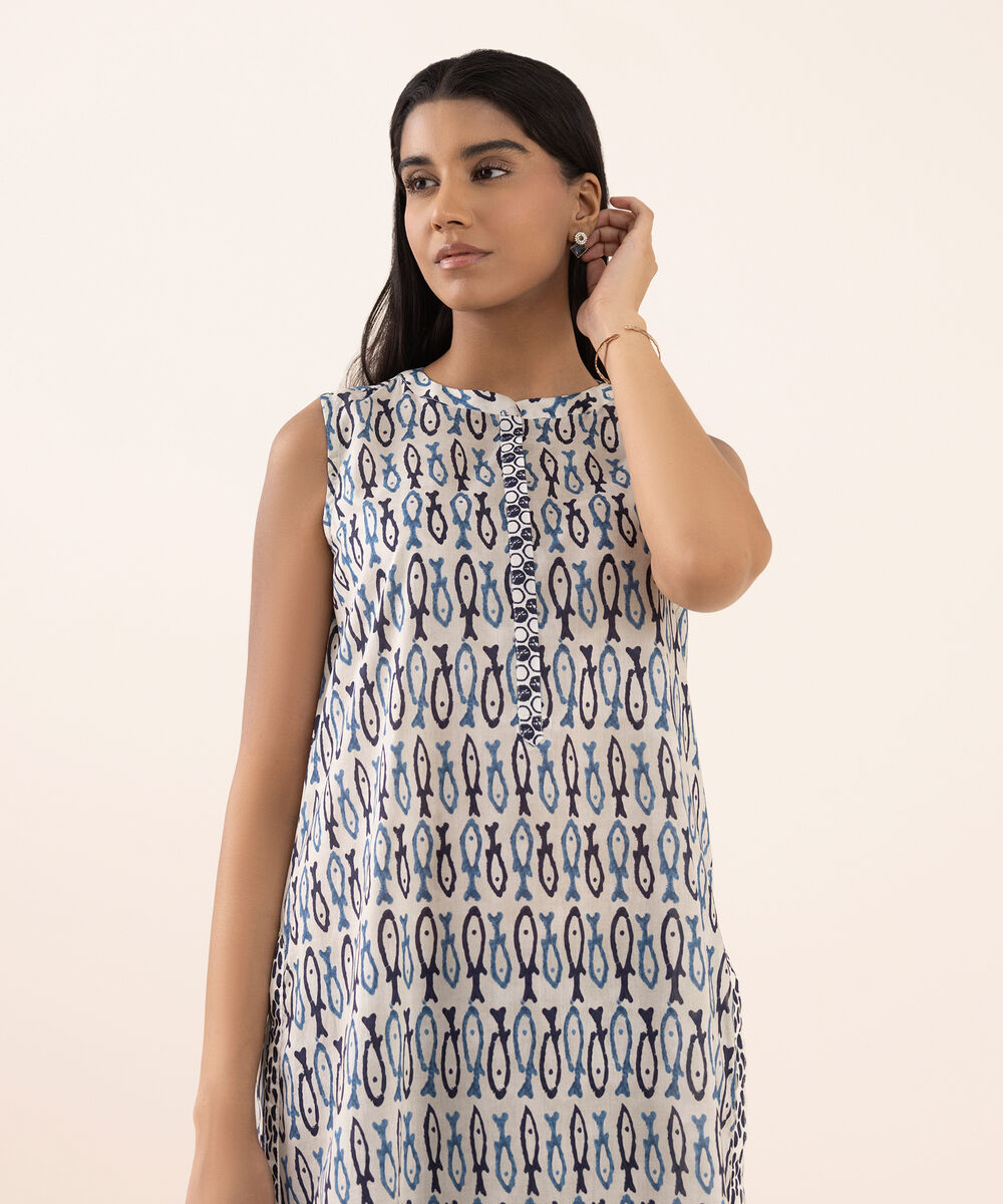 Women's RTW Lawn White Printed Aline Shirt