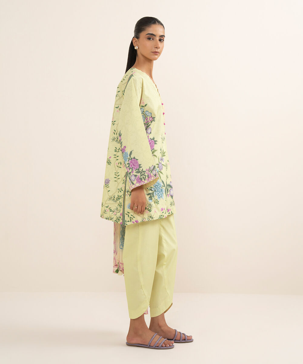 Women's Unstitched Lawn Printed Yellow 3 Piece Suit