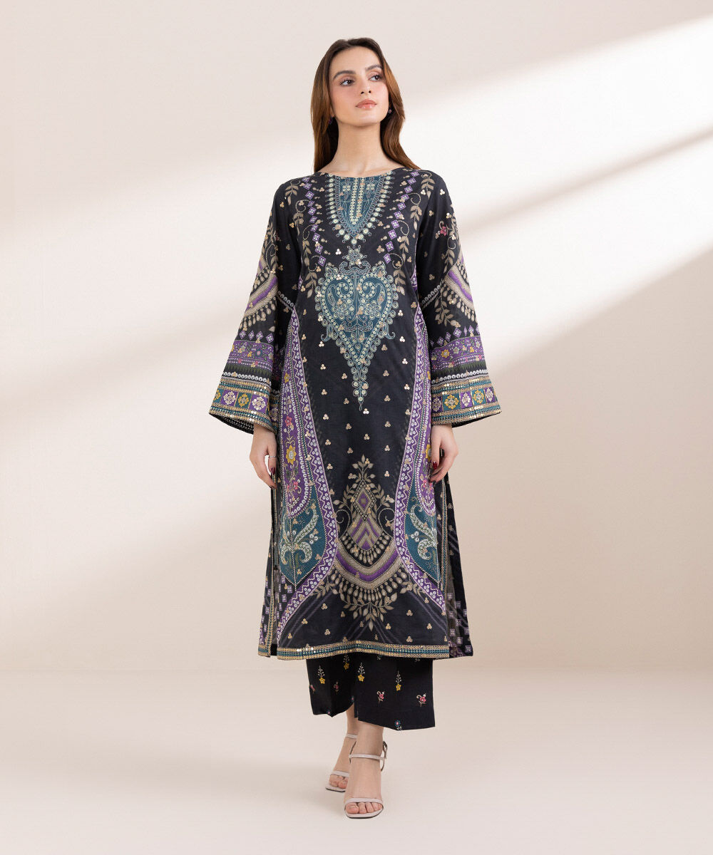 Women's Pret Lawn Black Embroidered A-Line Shirt