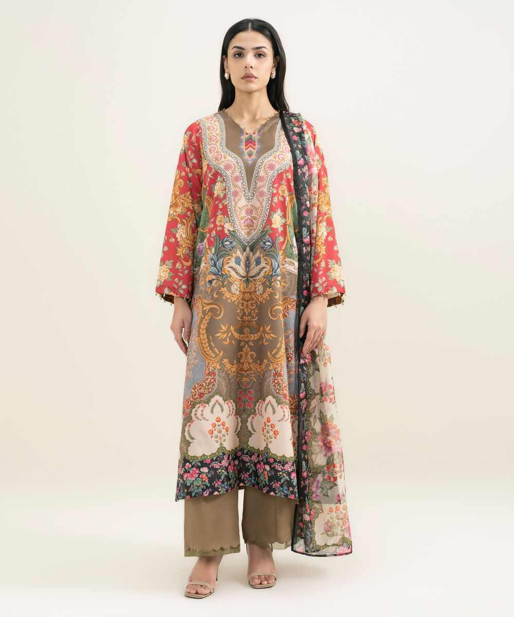 Women's RTW Blended Grip Silk Printed 3 Piece Suit